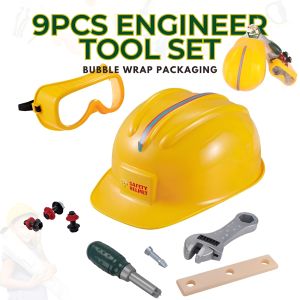 9PCS Kids Engineer Tool Set Playset With Safety Helmet Goggle Tool SetPretend Play Toy Construction Tool Gifts Set