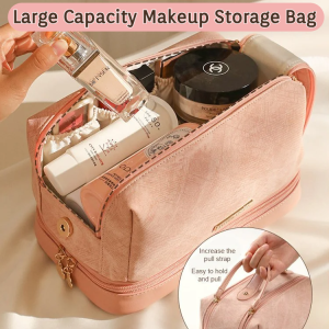 Large Capacity Partition Storage Double-layer Cosmetic Bag Portable Travel Essential Cosmetics Organizer
