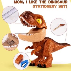 TSEVD ของเล่นเพื่อการศึกษา ชุดเครื่องเขียนไดโนเสาร์ ที่เหลาดินสอ 5 in 1 ชุดเครื่องเขียนของเล่น T-Rex ของขวัญที่สร้างสรรค์ ที่เย็บกระดาษ ชุดเครื่องเขียนรูปสัตว์ นักเรียนก็อก