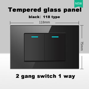 【Buy 1 Take 1】FCM Wall Switch for Light Universal Outlet Socket for Wall 118 Type Household Wall Socket Black Glass Panel 1/2/3/4 Gang 1/2 Way
