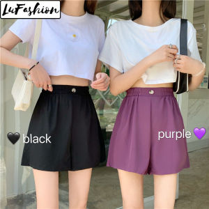 LuFashion Seluar Pendek Perempuan Summer Hot Pants High Waist Casual Loose Wide Leg Shorts