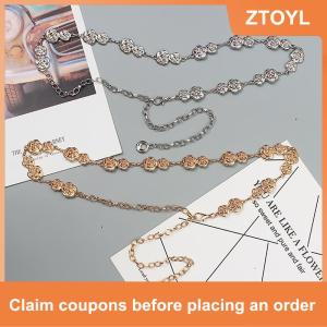 【ZTOYL】 ชุดเดรสผู้หญิงอเนกประสงค์ย้อนยุคห่วงโซ่เอวลายดอกไม้ทำจากโลหะอุปกรณ์ตกแต่งเสื้อผ้ายีนส์สายรัดเอว