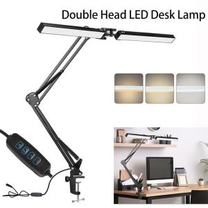 VALUEPULSE หรี่แสงได้ โคมไฟตั้งโต๊ะ LED 3 โหมด แขนโยก โคมไฟหัวคู่ ยืดหยุ่น 360 ° หมุน ไฟอ่านหนังสือ ศึกษา