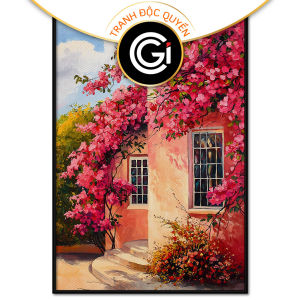 Tranh vẽ tường giàn hoa giấy phong thủy trừ tà hút tài lộc.Tranh treo tườngdán tường.CGI-1380