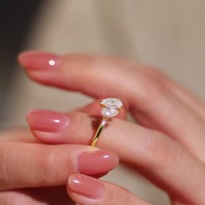 1.5cttw Double Pear Cut Moissanite Diamond Ring for Women Two Stone Toi Et Moi Wedding Bands 925 Silver 18k Gold Plated Jewelry