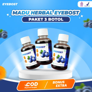Eyebost 3 Botol - Madu Mata Alami Vitamin dan Suplemen Mata Minus Silinder Katarak Glaukoma Mata Merah Mata Berair Karena Debu
