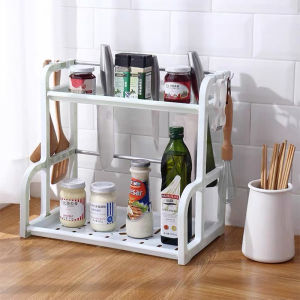 KSYL 2 Tier Kitchen Organizer Storage Rack Double Seasoning Storage Rack Plastic Knife Holder Multipurpose Kitchen Supplies Rak Dapur Serbaguna Rak