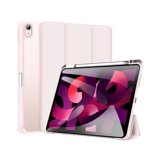 DUX DUCIS for iPad Air 11 2025 2024 Case PU Leather Cover with Pen Holder Flip Folio Trifold Stand Protective Shockproof Tablet Case with Clear Transparent Back Shell Cover Support Auto Wake / Sleep