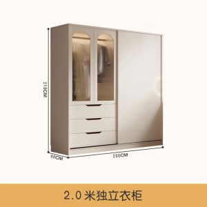 Wardrobe Cream Style Sliding Door Household Bedroom Modern Simple French Glass Small Apartment One with Desk Wardrobe