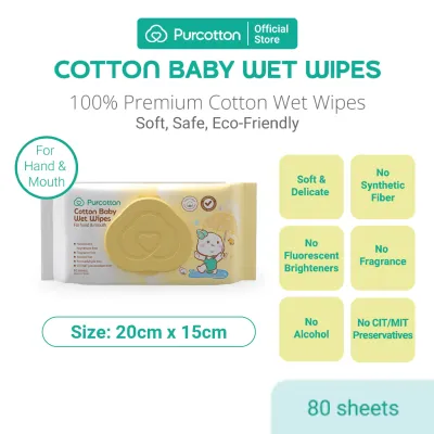 Purcotton 100% Cotton Tissue Baby Wet Wipes 80 Sheets 15X20cm 全棉时代
