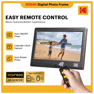 KODAK 7 Inch Digital Photo Frame Electronic Photo Frame IPS Screen Photo/Music/Video Player/Calendar/Alarm Supports USB or SD Card Automatic Rotating with Remote Control