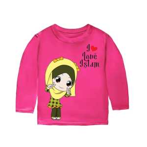 kaos atasan oblong anak perempuan lengan panjang motif hijab kuning 2-10 thn