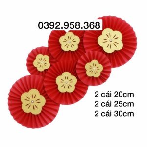 Set 6 quạt Giấy đỏ  trang trí Tết - Quạt giấy gấp sẵn giá rẻ dùng sinh nhật hội nghị tiệc cưới lớp học văn phòng decor studio Lễ Tết - party fan (Nga_nadu)