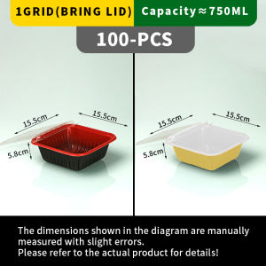 100PCS High-Quality Red Bento Box (With Lid) 1/2/3/4/5 Grid Partition Layer Takeaway Packaging Box Restaurant Wholesale