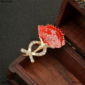 [COD] WEICHENG Alloy Red Flower Brooch Elegant Rhinestone Plant Suit Pin Lapel Pin Wedding Banquet Party Jewelry Gift For Women Girls