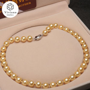 Viviann 8mm 10mm South Sea Shell Pearl Gold Jewelry necklace for Women Sets Necklace With Zircon 925 sterling silver Party Birthday Wedding Gift White Shell Pearl Beads Round Pearls Jewelry