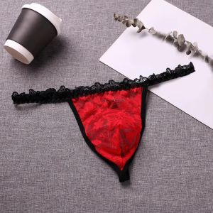 GFNIE6 Transparent Mens  Mesh Hollow Out T-back Briefs Simple Low Waist Triangle Panties Intimate