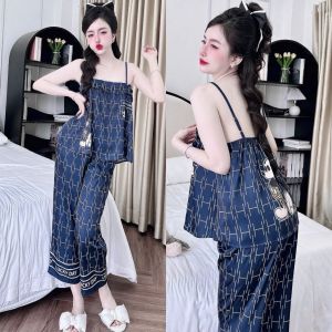 Bộ Lửng 9 Tấc 2 Dây Nữ Lụa Latin mịn xếp ly quần dài 80cm có túi phom dưới 60kg