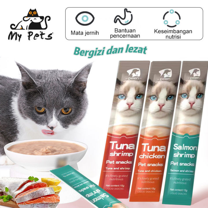 PEIEN 50 Pcs Snack Kucing Makanan Kucing Basah Batang Ringan Hewan ...