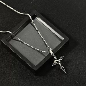Gothic Hiphop Cross Pendant Necklace For Men | Vintage Style Titanium Steel Chain Waterproof Trendy Accessory