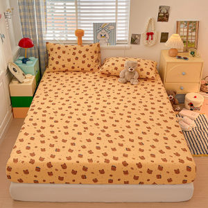 Dansunreve Washed Cotton Fitted Sheet Cartoon Pink Mattress Cover Dog/Bear Pillowcase Queen/King/Super King Size Bedsheet