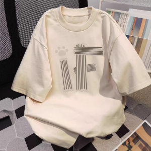 Retro-style Letter-print Short-sleeved T-shirt for Men and Women Suitable for Summer Loose and Casual Half-sleeve Top Soft and Comfortable Simple and Versatile Trendy Clothing