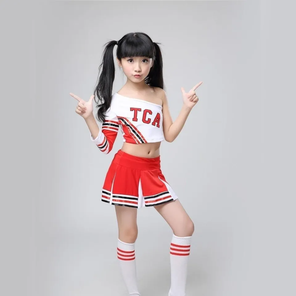 LOLanta 4-14 Years Girl Red Cheerleader Outfit with Socks Dancer Uniform  Dress ​Kids Sports Wear Cheerleading Uniform Stage Performance Costume
