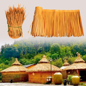 ฟางปลอม หลังคาหญ้าเทียม สารหน่วงไฟ กันน้ำ ขนาด50*300cmแผงจําลองฟางหลังคา