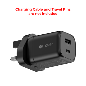Mazer Charger Fast Charging Charger 60W 165W GAN Prestige Fast Charging Charger USB-C + USB-A with Travel Pin