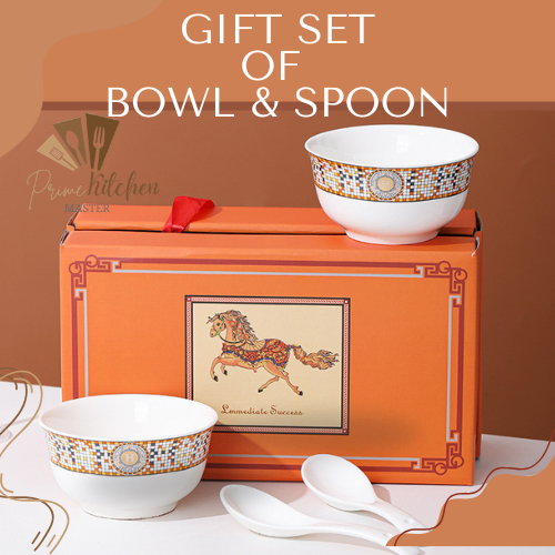 BEST GIFT-4PCS AND 2PCS SET- Ceramic Handicraft Bowl Set Kitchen Dinnerware  Plate Gift Souvenir (Random Design) Gift Set 2pcs Bowl with Spoon