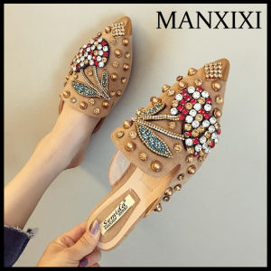 MANXIXI Fashion Loafers Slippers Beautiful Cherry Pearls Inlay Flat Mules Sandals For Women (Size 36-41)2026