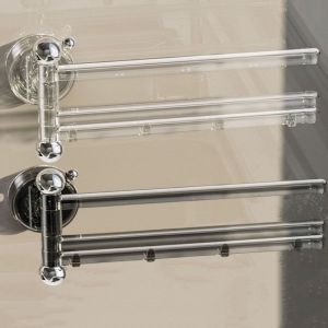GLOWLITE Multi-pole Suction Cup Towel Rack 180°Rotating Wall-mounted Clothes Hanger Drain Rack 3 Towel Bars Toilet Towel Rod for Kitchen