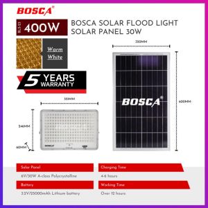 BOSCA 400W Square Lens Outdoor Split LED Solar Flood Light IP67 /W Remote Control BLS-23