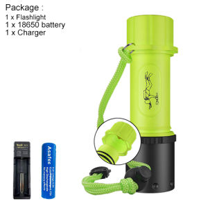 Asafee D457 Super Bright Professional Underwater Diving Flashlight T6 LED Scuba Safety Light 100M 3-gearRotating Magnetic Switch Rechargeable IPX8 Waterproof Portable Flashlight