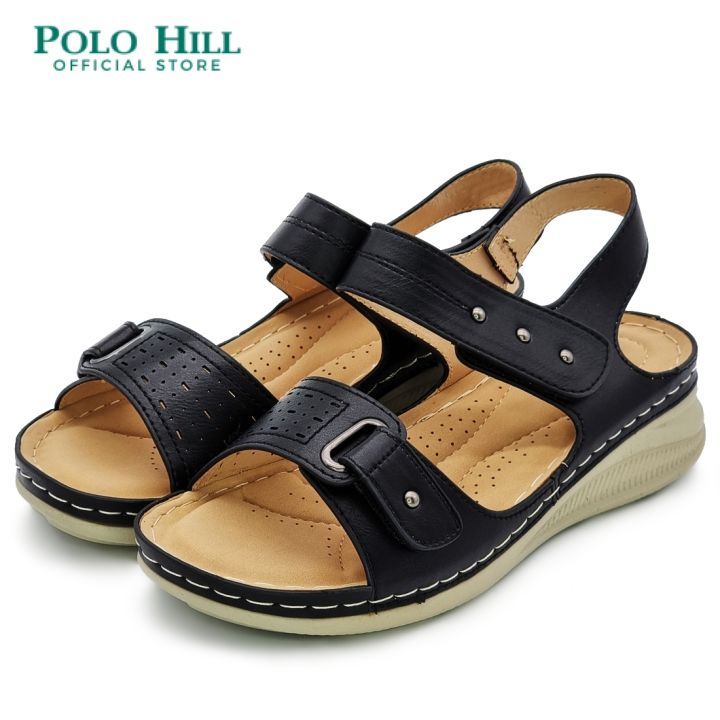 POLO HILL Ladies Hook Loop Velcro Sandals PLSS-LS5090 (Black/White