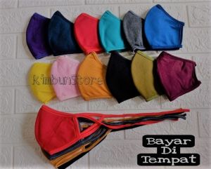 (3pcs) Masker Kain 3 Lapis Tali Panjang Bahan Katun / Masker Premium Hijab Masker Polos Wanita Pria