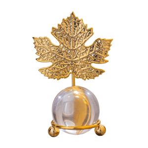UMBRAULI Non-slip Leaf Ball Ornaments Rust-proof Fine Craftsmanship Crystal Ball Table Decoration Widely Use Wear-resistant Metal Leaf Crystal Ball Collectibles Home