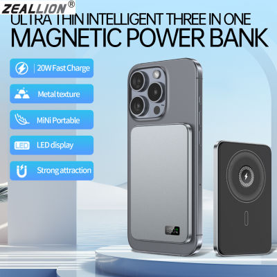 Zeallion 3in 1 Ultra Thin Powerbank Magsafe Power Bank Wireless Backup Battery Fast Charger for iPhone 15 14 13 12 iWatch
