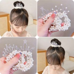 Chun Tóc Hình Vương Miện Đính Hạt Nhựa Dây Thun Buộc Tóc Công Chúa Dễ Thương Cho Bé Gái Phong Cách Hàn Quốc