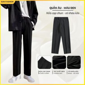 Quần âu ống suông nam nữ nửa cạp chun SUN màu XÁM NHẠT phong cách lịch sự trẻ trung basic dễ phối