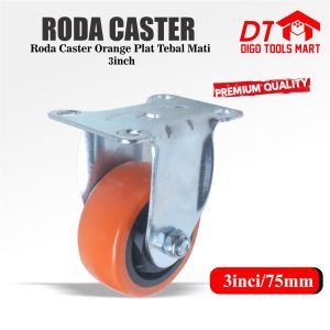Roda Caster Orange Plat Tebal Mati 3 Inci Roda Orange Tebal 1Pcs