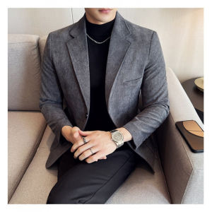 เสื้อกีฬาแจ็คเก็ตลำลองเสื้อสูทผ้าลูกฟูกชุดทำงานชุดลำลองย้อนยุคของผู้ชาย