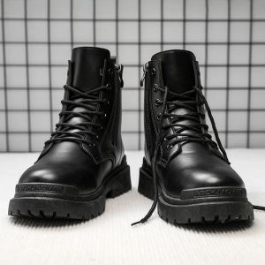 บู๊ตมาร์ตินชายสไตล์อังกฤษ หัวมนคลาสสิก+ซิปมอเตอร์ไซค์ สูง-พื้นหนา ใช้งานอุตฯ แบบสั้น