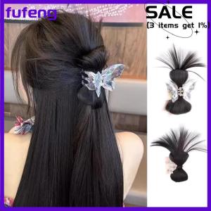 fufeng Synthetic Hair Extension Straight Bun with Claw Updo Chicken feather shuttlecock head Hairpiece For Girl Women Chignons