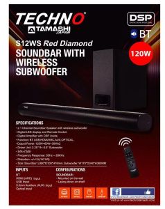 Techno Tamashi S12WS Red Diamond 120W Soundbar with WIRELESS Subwoofer (HDMI/OPTIC IN)
