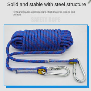 Hiking Rescue Survival Safety Utility Climbing Rope 8mm*50M POLYESTER 0.9 Tons Static Ropes Free 2 Carabiner Durable