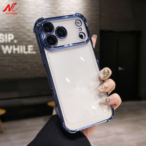 Transparent Acrylic Plating Case for iPhone 15 16 17 Pro Max Air 14 Plus 12 11 13 X Xr Xs Camera Protector Airbag Bumper Cover