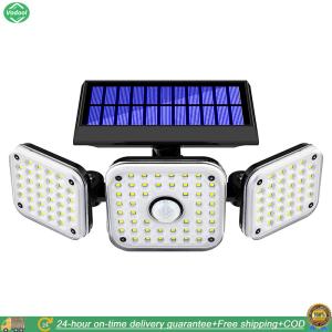 [HOT] Outdoor Solar Motion Flood Light 112 LED 3 Head for Garden Yard Garage Porch 6000K Bright White Waterproof