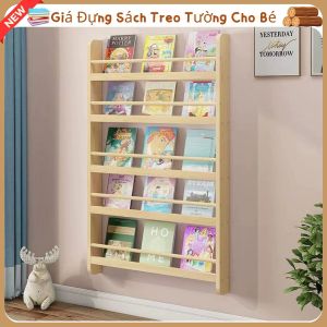 Kệ sách treo tường cho bé không cần khoan kệ mầm non gỗ tự nhiên bền đẹp