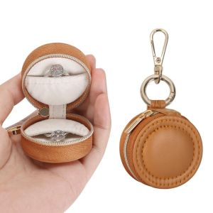 ZM10Q Round Portable Jewelry Storage Bag Mini Necklace Ring Storage Case With Keychain Creative Display Jewelry Box Travel